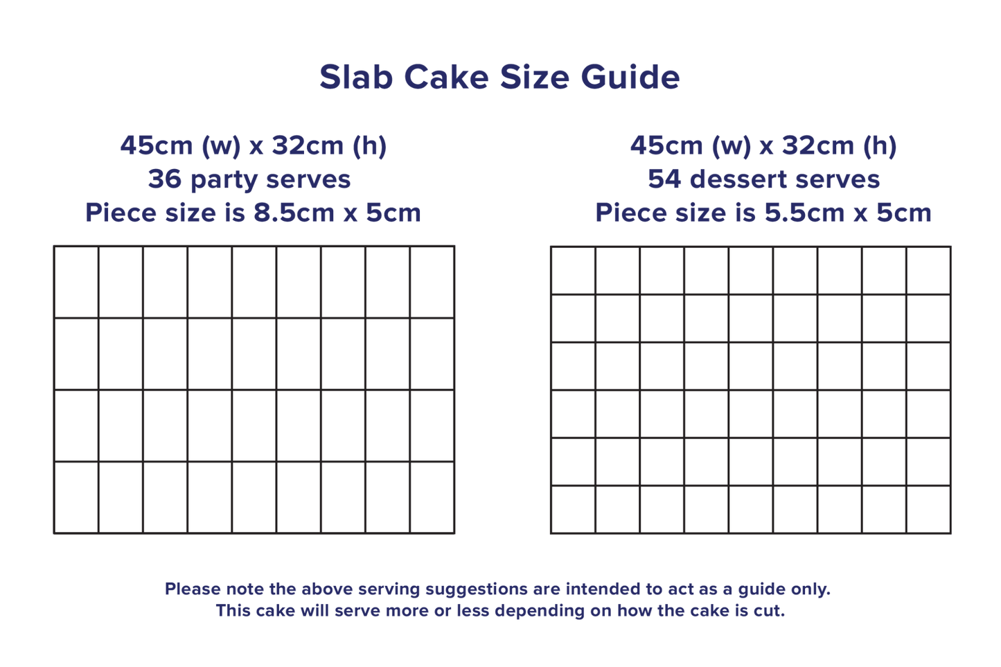 Big Slab Cake Size Guide | Bluebells Cakery | Auckland