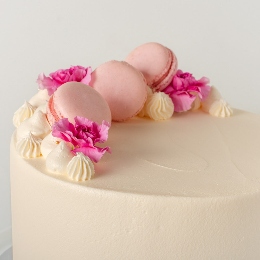Cake Garnish - Add macarons & fresh carnations