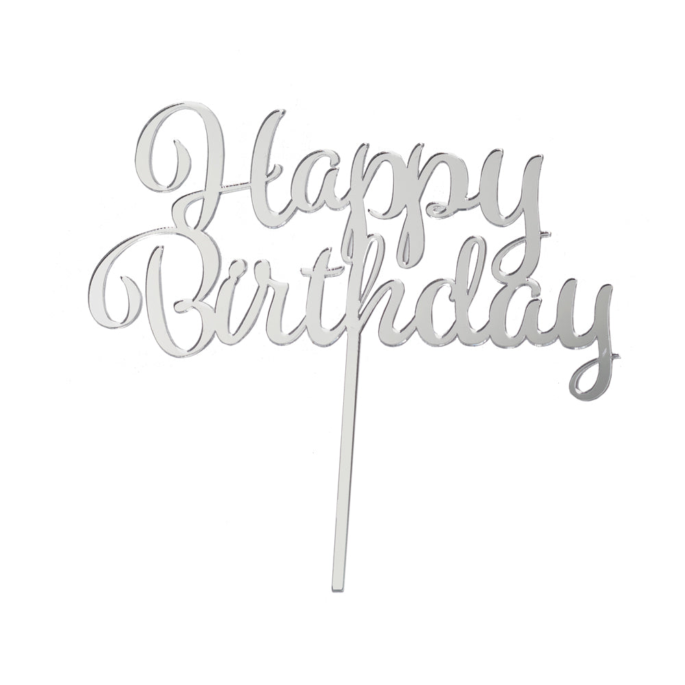 Acrylic Cake Topper - Happy Birthday - Silver