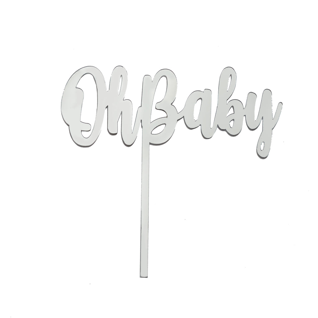 Oh Baby Silver Acrylic Baby Shower Cake Topper