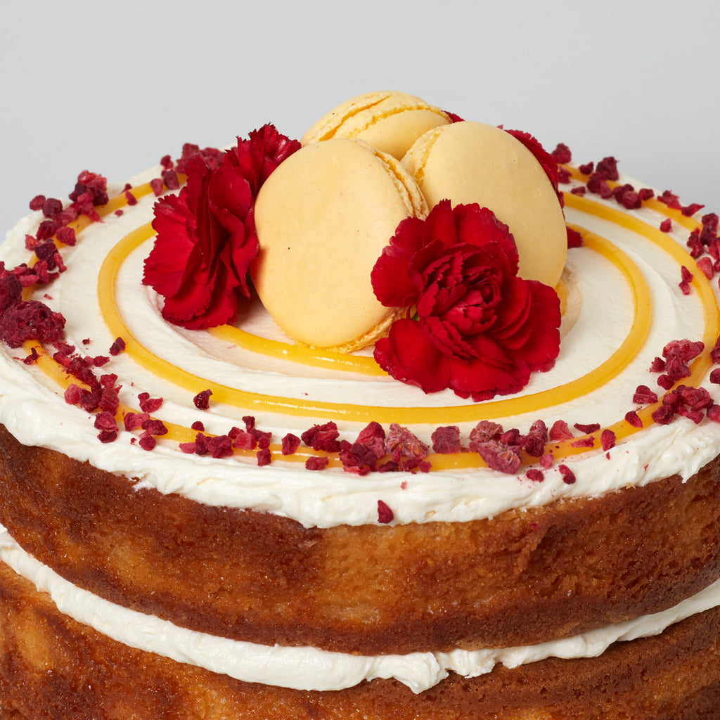 Naked Cake - Add Macarons & Fresh Carnations