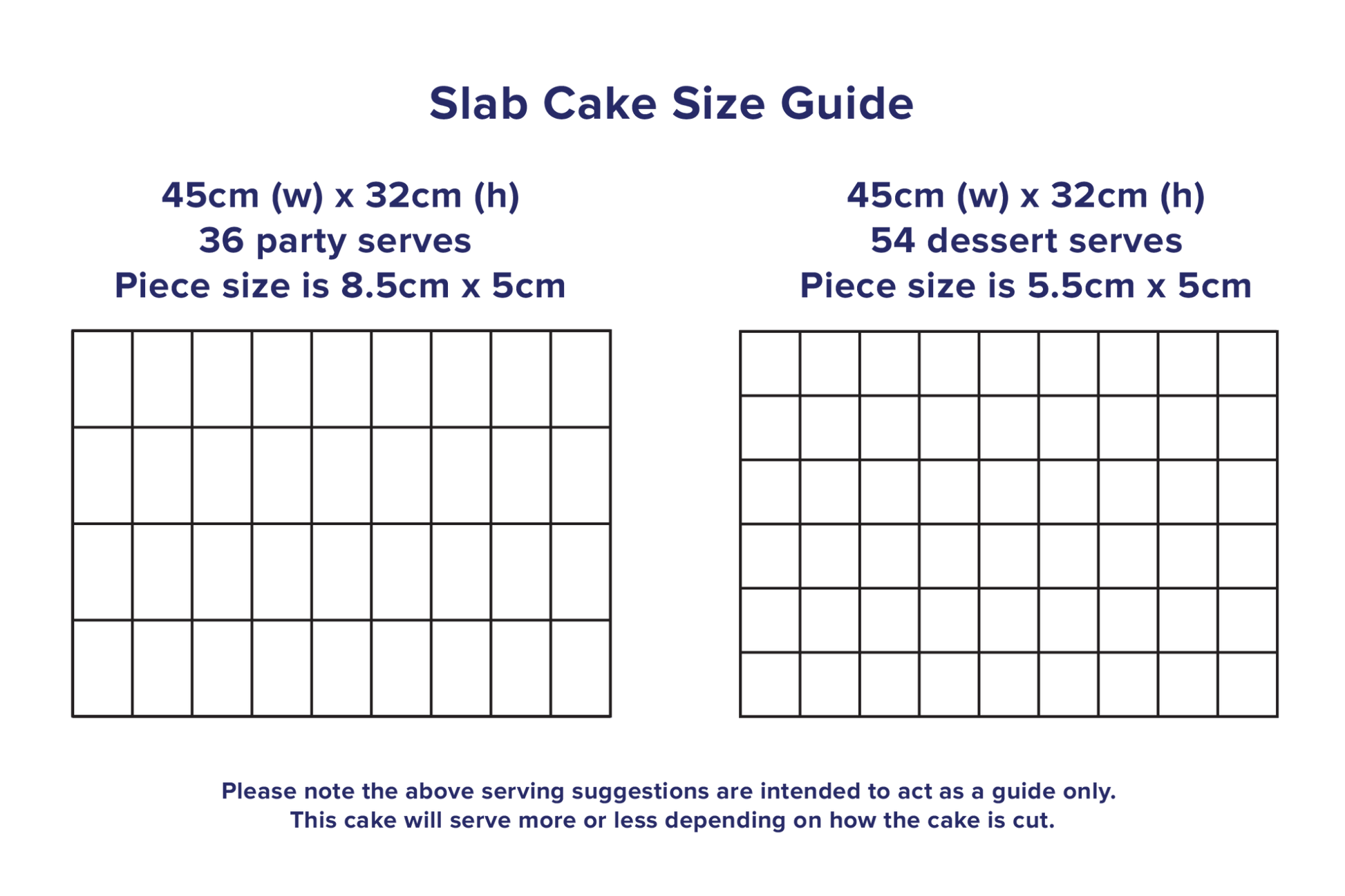 Big Slab Cake Size Guide | Bluebells Cakery | Auckland