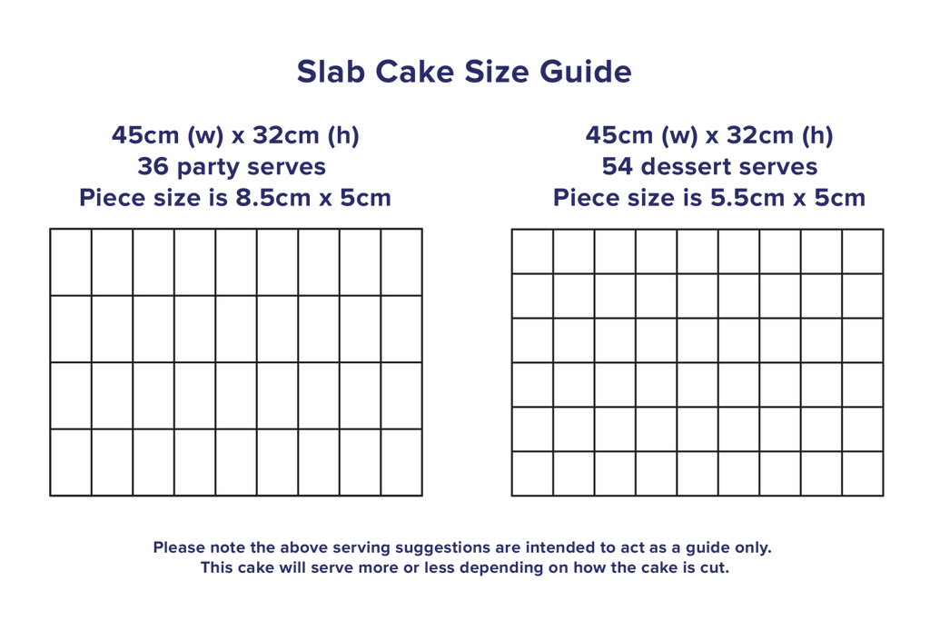 Big Slab Cake Size Guide | Bluebells Cakery | Auckland
